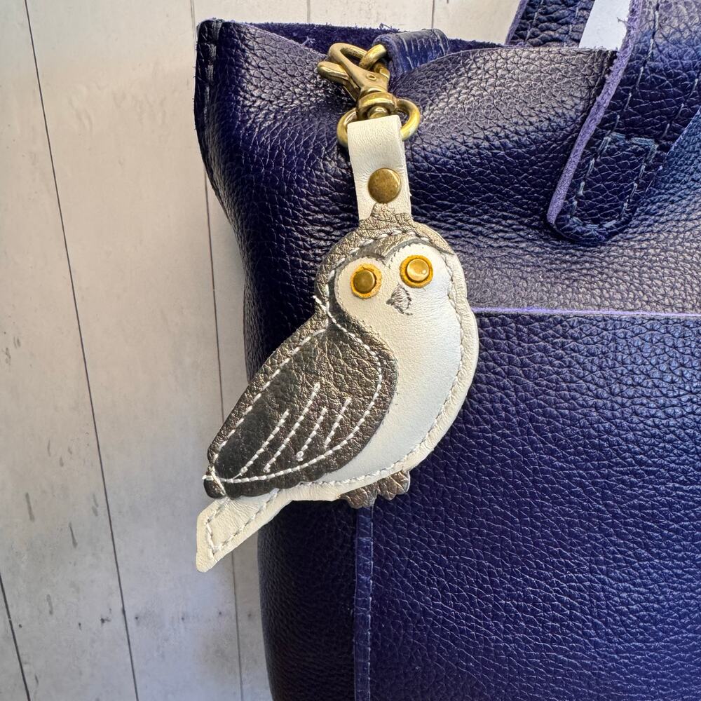 PORTLAND Leather Owl Purse Charm Barn Owl Snow Owl Bag Charm NEW!  FAST SHIP